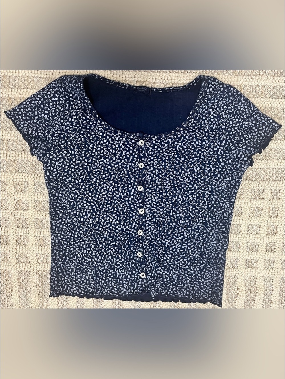 BRANDY MELVILLE John Galt Floral Crop Top Blue White